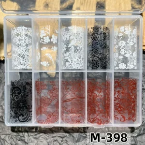 Wine Red Lace Nail Art Transfer Sticker 3D Black and White Lace Flower Transfer Decals Hand painted Nail Stickers Decoration