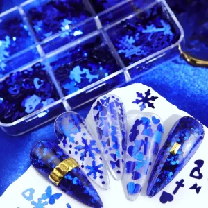 Winter Blue Snowflake Nail Art Decorations DIY Christmas Nail Charms Accessories