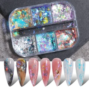 Winter Holographic Manicure Palette Set New 3D Reflective Sparkling Flakes Nail Glitter Sequins Opal Fire Powder Plastic