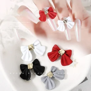 Winter Spray Painting Red Ribbon Glass Japanese 3D Butterfly Bow Nail Art Decoration for Nail Designs 20pcs bag DIY