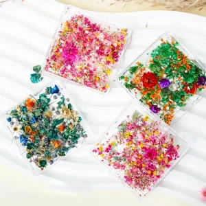 Women’s DIY Mini Real Flower Dry Nail Art Decals 3D Embossed Summer Flowers Colorful Nail Decorations