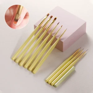 Wooden Nail Art Brushes Petite Round Oval Hair Shape Ombre Liner Crimped Ferrule with Lid for Nail Art Decoration
