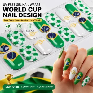 World Soccer Cup National Flag Sports Football Design Nails No UV Lamp Needed Waterproof UV Free Gel Nail Wraps Sticker