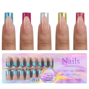 X Coat 150PCS High Full Cover ABS Material Artificial French Tip Press on Manicure Nails Multi Color Multi Length Finger MSDS