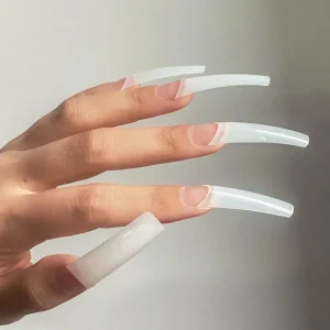 XXL Super Long No C Curve Acrylic False Nails French Style Flat Square Shell Shape Nail Tips Nail Patch for Salon DIY Manicure