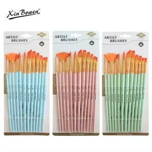 Xin Bowen 12pcs Wooden Handle Artistic Painting Brushes Aluminum Ferrule Nylon Art Paint Brush For Acrylic