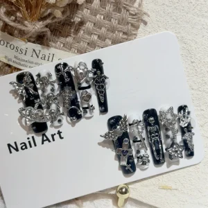 Y2K Black White Stripe Subculture Millennium Style Gyaru Reusable Acrylic Handmade Press on Nails