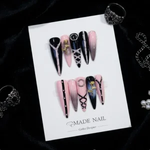 Y2K Decora 3D Carved Press on Nails Butterfly Cherry Rhinestone Long Tips Coffin Square ABS Finger Design Handmade False Nails