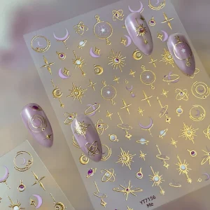 YITU Gold Foil Star Moon Nail Stickers Nail Decals Self-Adhesive Holographic Celestial Nail Art Supplies