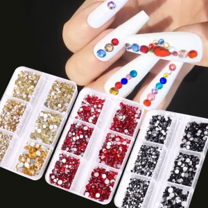 YW 6Grids 3D Glass Nail Art Rhinestone Decoration Set 20g Glass Crystal Charm Stone Flatback Diamond Nails Sticker Decals