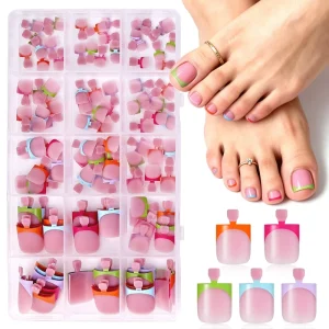 ZHI JIA French Press on Toe Nails 5 Color Short Square Artificial Toe Nail Tips