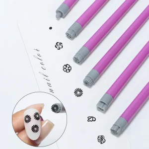 ZRKGEL 6 Pcs in 1 Set Nail Art Stamp Pen Nail Art Dotting Tools Polish Print Manicure Image Plate Nail Art Stamper