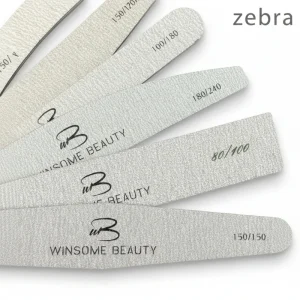 Zebra Nail File Double Sided Japanese Imported Sandpaper 80 100 150 180 240 Grit Half Moon Straight Banana For Salon