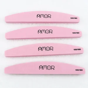 Ziri Professional Halfmoon Double Side Nail File 100 180 Emery Pink Sponge Buffer for Salon Use