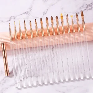 clear Gold Handle 3d Acrylic Liner Oval Flat Gel French Detailing Nail Manicure Brushes for Nails